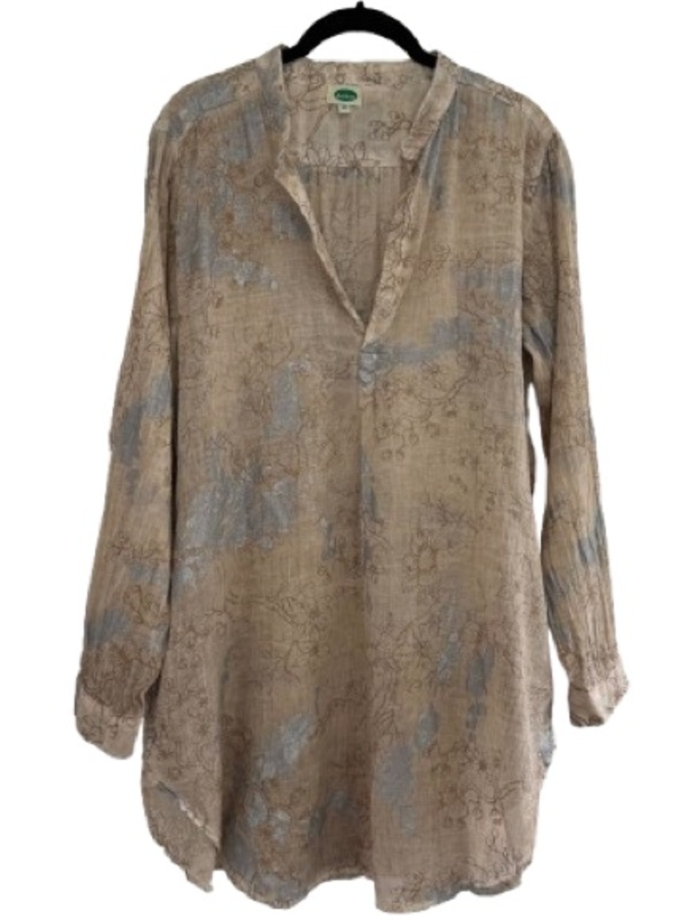 Dolma Anoushka Foil Printed Tunic Top Beige Metallic Floral Boho Lagenlook